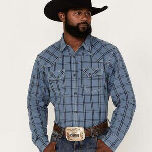 Blue Ranch Men's Plaid Snap Western Flannel WorkShirt‎ Size Large